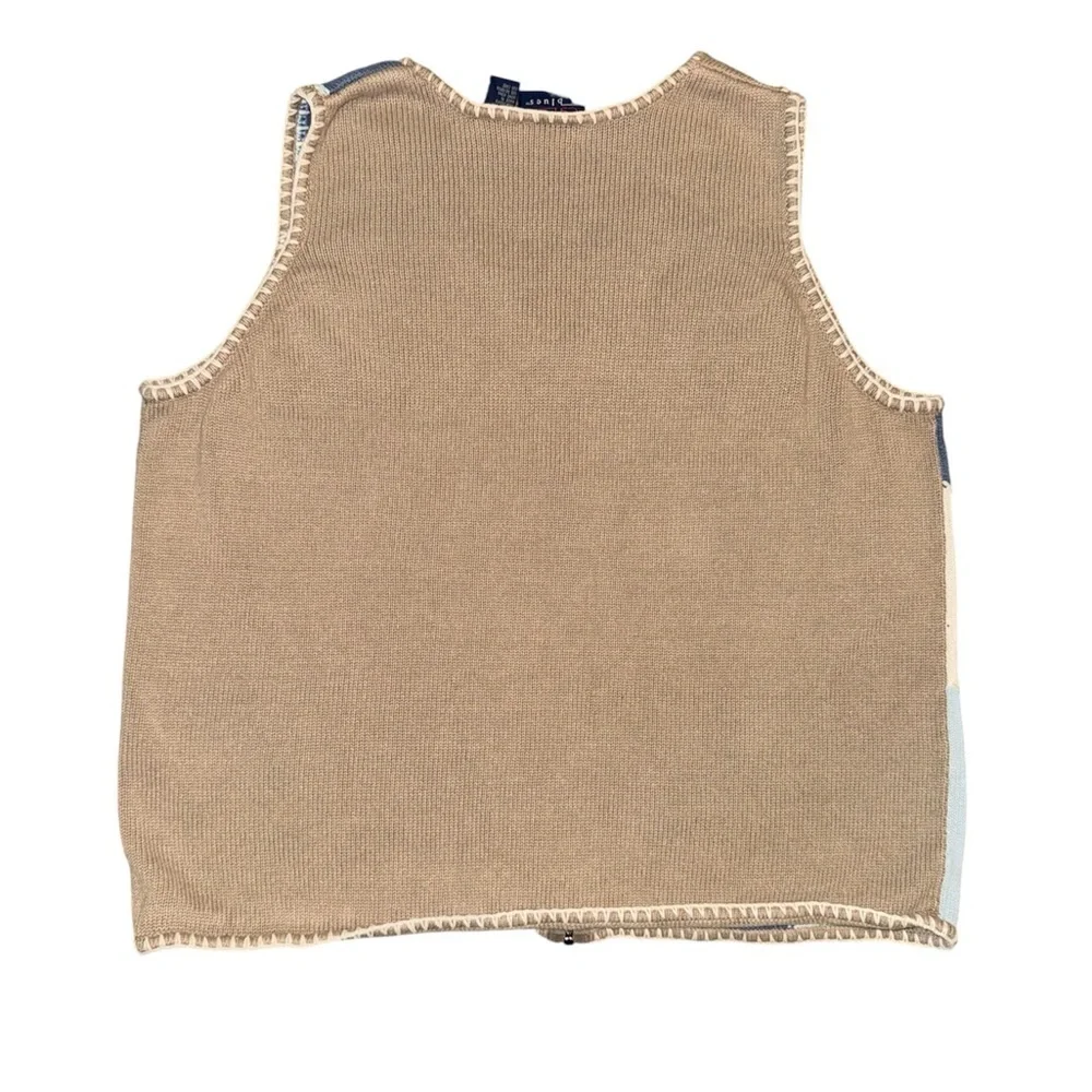 Patchwork Knit Vest with Floral Embroidery